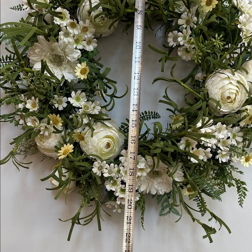 Elegant Upcycled Green and White Floral Wreath